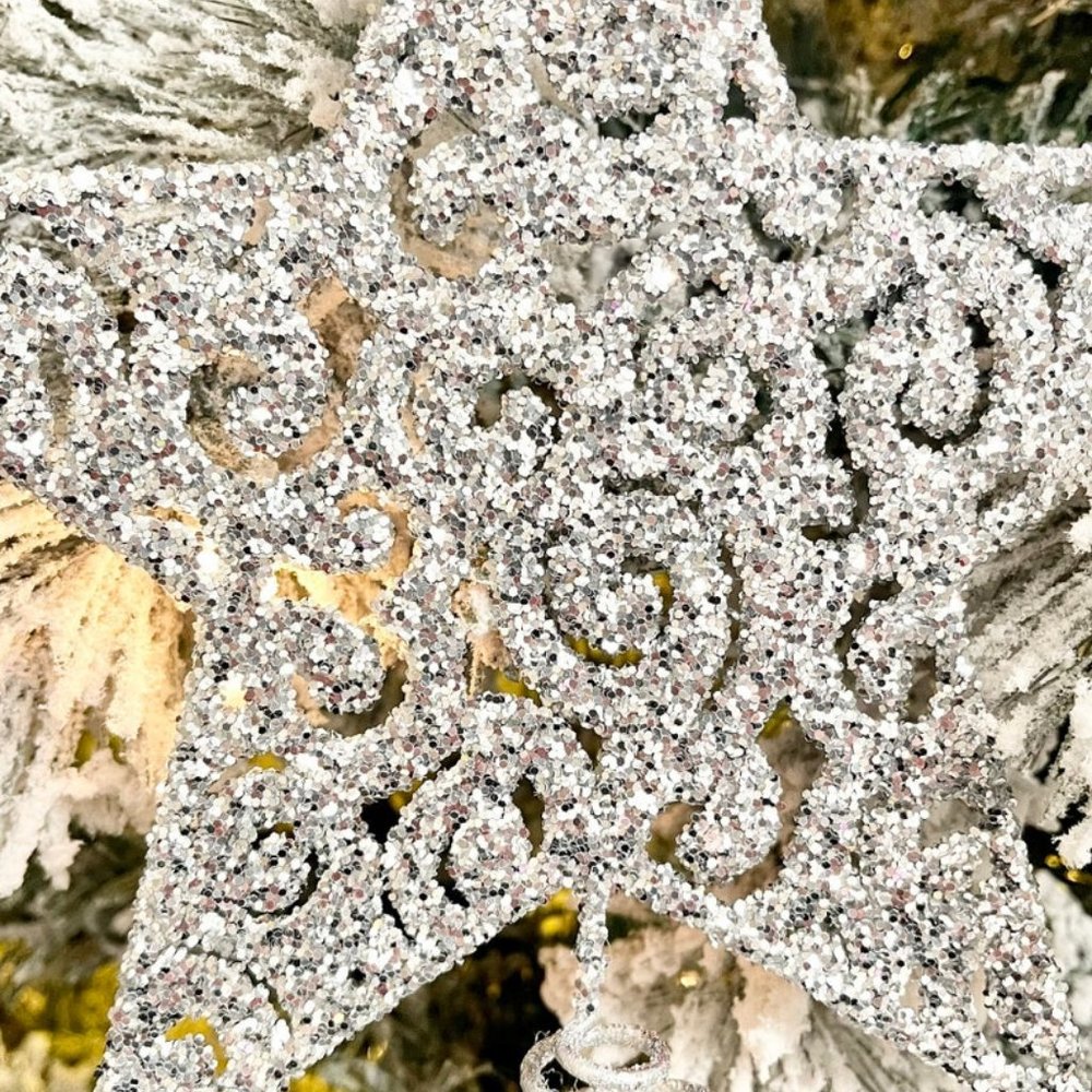 Silver Glitter Christmas Tree Topper Christmas Star - Picture 8 of 9